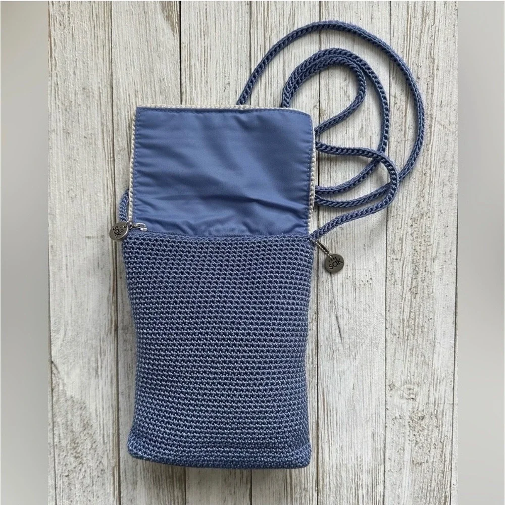 The Sak Iris Crochet Smartphone‎ Crossbody Bag Denim Blue Mini Flap Purse